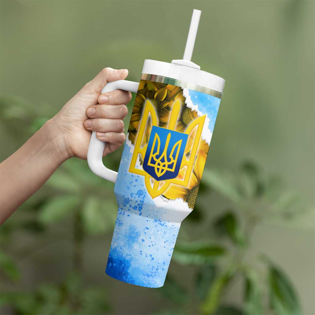 Ukraine Archangel Michael Tumbler With Handle with Trident Emblem and Sunflowers Design