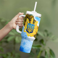 Ukraine Archangel Michael Tumbler With Handle with Trident Emblem and Sunflowers Design