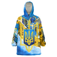 Ukraine Archangel Michael Wearable Blanket Hoodie with Trident Emblem and Sunflowers Design