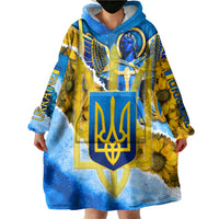 Ukraine Archangel Michael Wearable Blanket Hoodie with Trident Emblem and Sunflowers Design