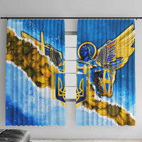 Ukraine Archangel Michael Window Curtain with Trident Emblem and Sunflowers Design