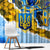 Ukraine Archangel Michael Window Curtain with Trident Emblem and Sunflowers Design