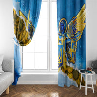 Ukraine Archangel Michael Window Curtain with Trident Emblem and Sunflowers Design