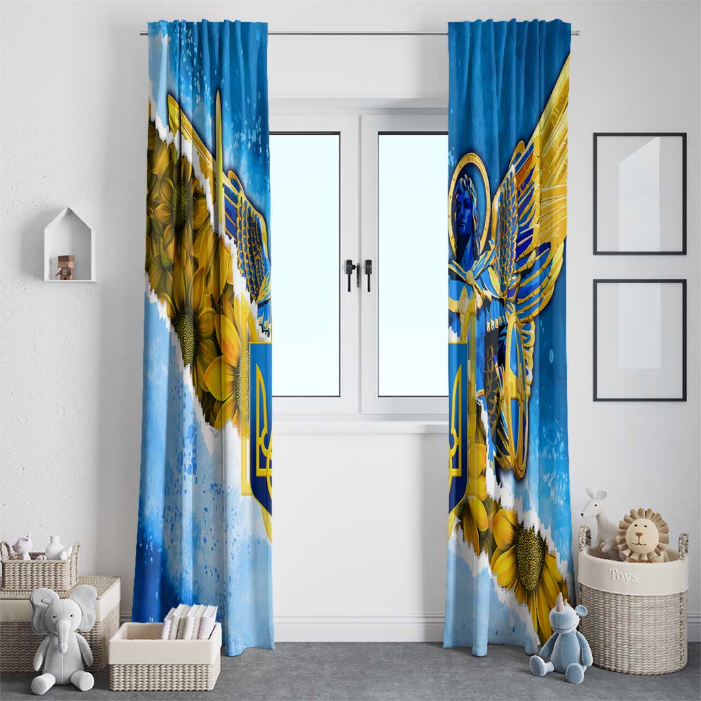 Ukraine Archangel Michael Window Curtain with Trident Emblem and Sunflowers Design