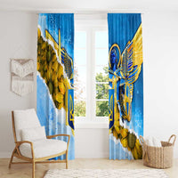 Ukraine Archangel Michael Window Curtain with Trident Emblem and Sunflowers Design