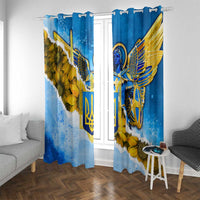 Ukraine Archangel Michael Window Curtain with Trident Emblem and Sunflowers Design