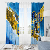 Ukraine Archangel Michael Window Curtain with Trident Emblem and Sunflowers Design