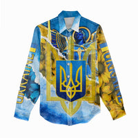 Ukraine Archangel Michael Women Casual Shirt with Trident Emblem and Sunflowers Design