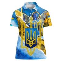 Ukraine Archangel Michael Women Polo Shirt with Trident Emblem and Sunflowers Design