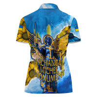 Ukraine Archangel Michael Women Polo Shirt with Trident Emblem and Sunflowers Design