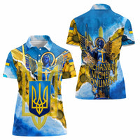 Ukraine Archangel Michael Women Polo Shirt with Trident Emblem and Sunflowers Design