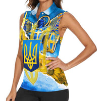 Ukraine Archangel Michael Women Sleeveless Polo Shirt with Trident Emblem and Sunflowers Design