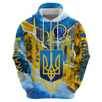 Ukraine Archangel Michael Zip Hoodie with Trident Emblem and Sunflowers Design
