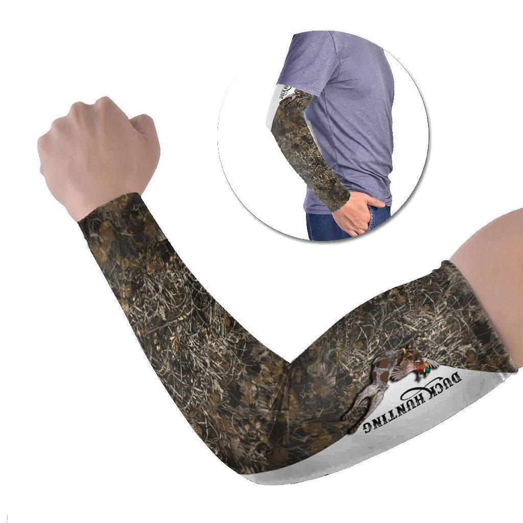 Duck Hunting Retriever Arm Sleeves Mallard Shotgun Hunt with Camouflage Marsh Dog Artwork