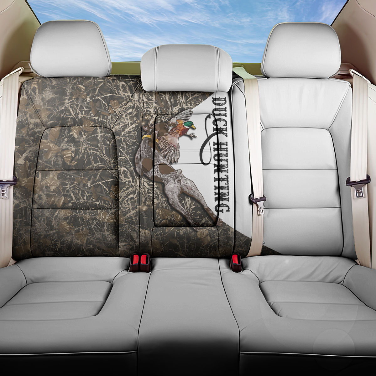 Duck Hunting Retriever Back Car Seat Cover Mallard Shotgun Hunt with Camouflage Marsh Dog Artwork