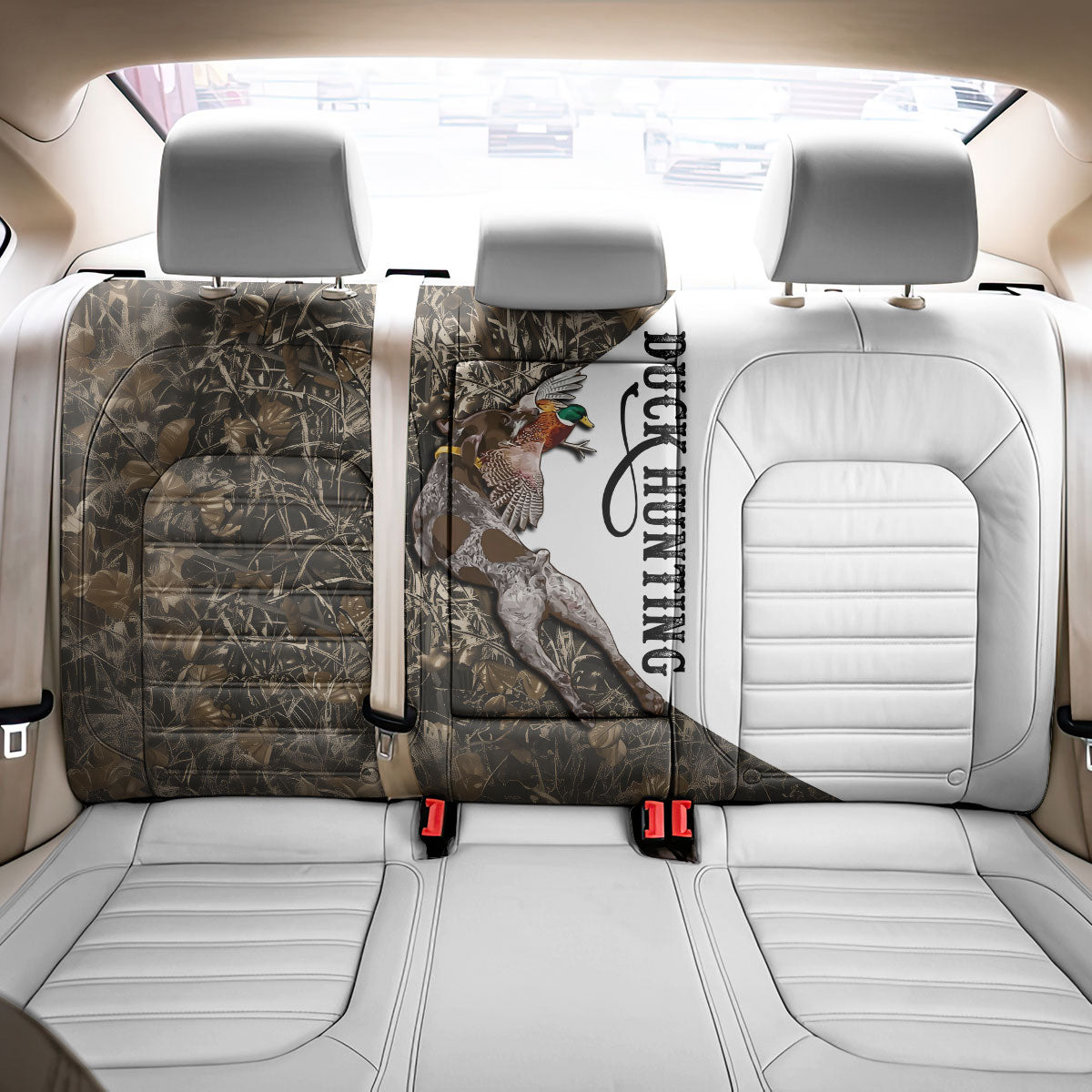Duck Hunting Retriever Back Car Seat Cover Mallard Shotgun Hunt with Camouflage Marsh Dog Artwork