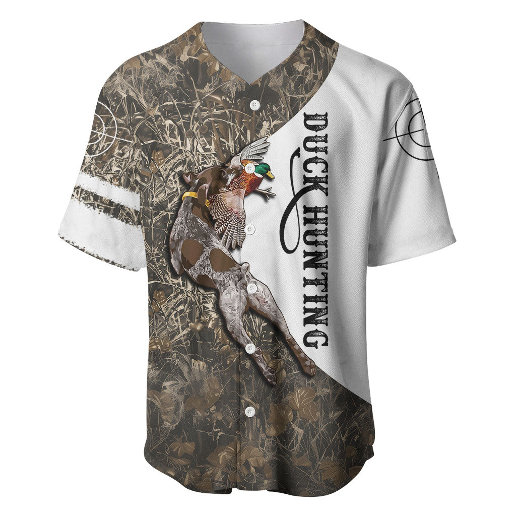 Duck Hunting Retriever Baseball Jersey Mallard Shotgun Hunt with Camouflage Marsh Dog Artwork