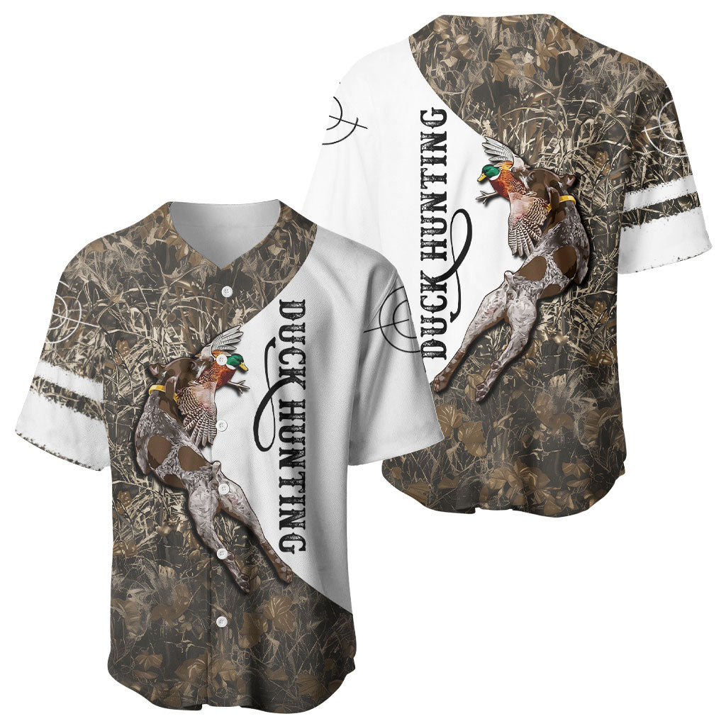 Duck Hunting Retriever Baseball Jersey Mallard Shotgun Hunt with Camouflage Marsh Dog Artwork