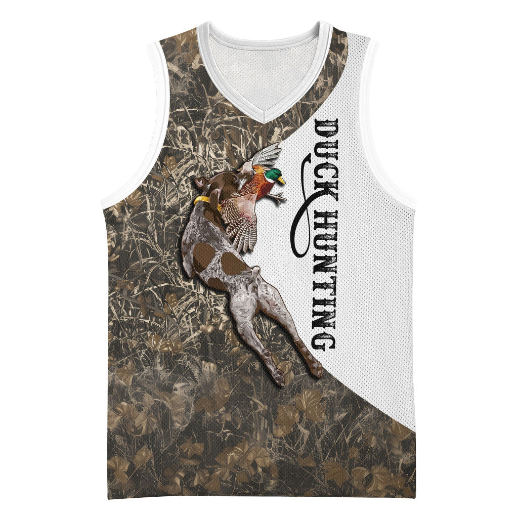 Duck Hunting Retriever Basketball Jersey Mallard Shotgun Hunt with Camouflage Marsh Dog Artwork