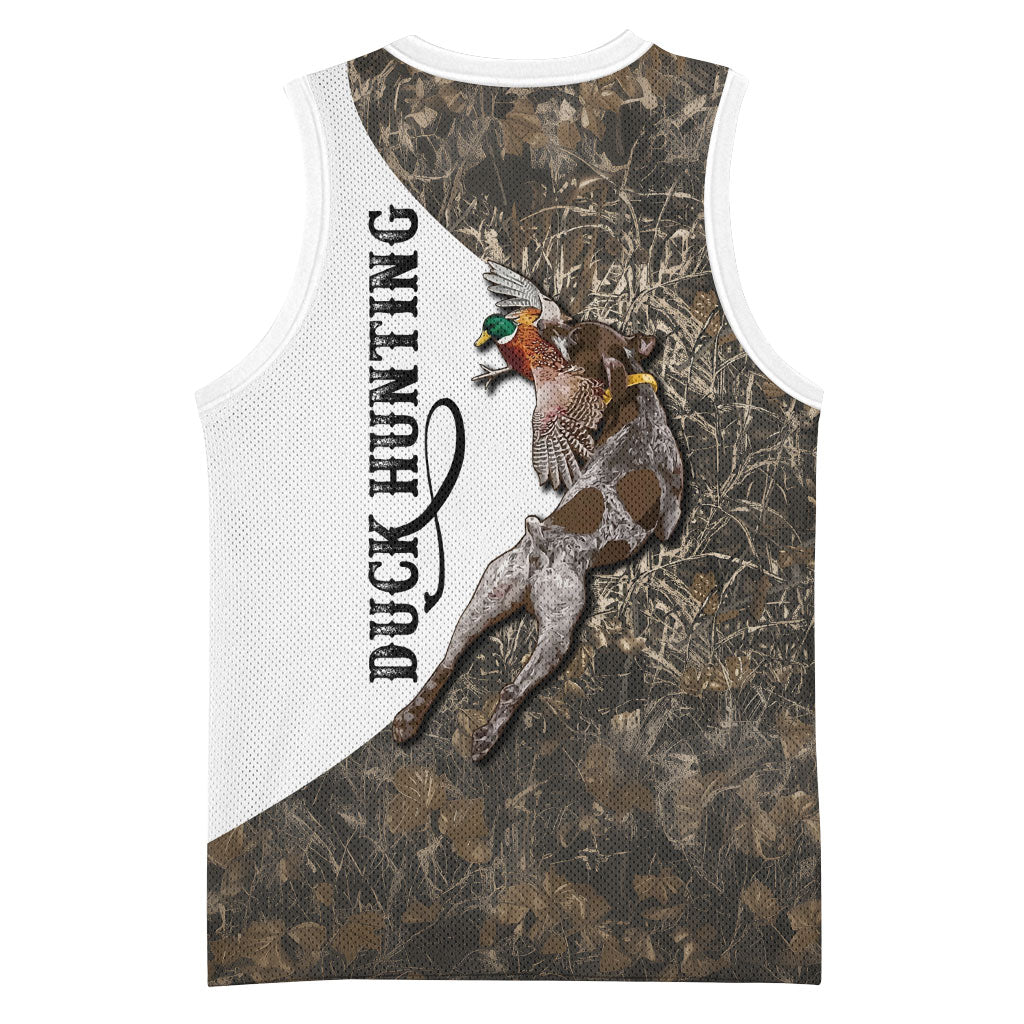 Duck Hunting Retriever Basketball Jersey Mallard Shotgun Hunt with Camouflage Marsh Dog Artwork