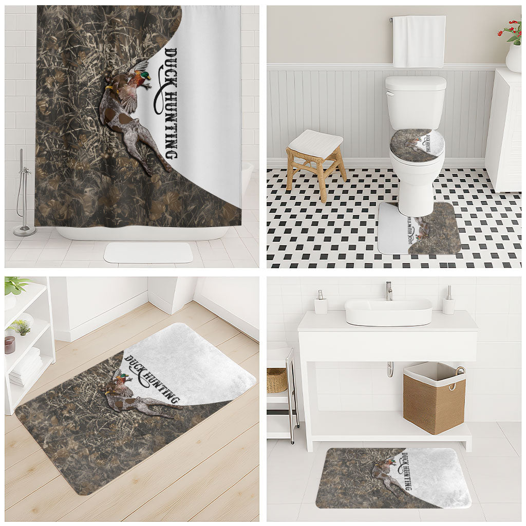 Duck Hunting Retriever Bathroom Set Mallard Shotgun Hunt with Camouflage Marsh Dog Artwork