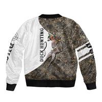 Duck Hunting Retriever Bomber Jacket Mallard Shotgun Hunt with Camouflage Marsh Dog Artwork