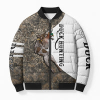Duck Hunting Retriever Bomber Puffer Jacket Mallard Shotgun Hunt with Camouflage Marsh Dog Artwork