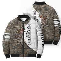 Duck Hunting Retriever Bomber Puffer Jacket Mallard Shotgun Hunt with Camouflage Marsh Dog Artwork