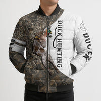 Duck Hunting Retriever Bomber Puffer Jacket Mallard Shotgun Hunt with Camouflage Marsh Dog Artwork