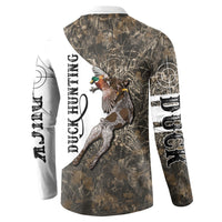 Duck Hunting Retriever Button Sweatshirt Mallard Shotgun Hunt with Camouflage Marsh Dog Artwork