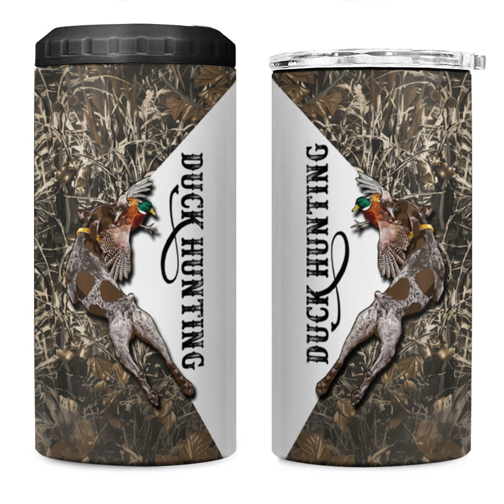 Duck Hunting Retriever 4 in 1 Can Cooler Tumbler Mallard Shotgun Hunt with Camouflage Marsh Dog Artwork