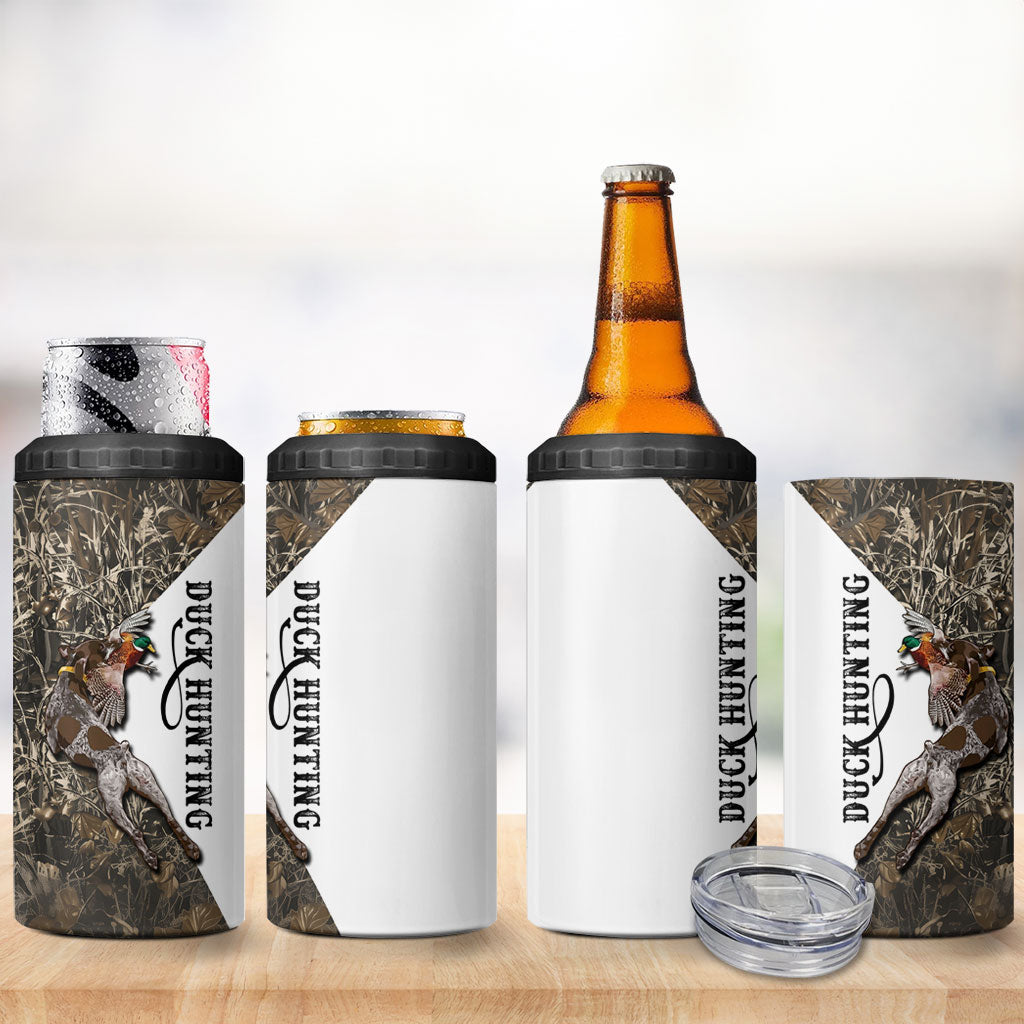 Duck Hunting Retriever 4 in 1 Can Cooler Tumbler Mallard Shotgun Hunt with Camouflage Marsh Dog Artwork