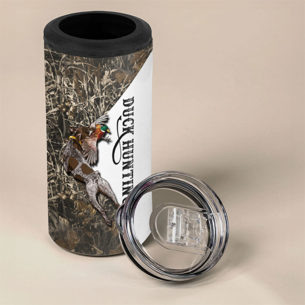 Duck Hunting Retriever 4 in 1 Can Cooler Tumbler Mallard Shotgun Hunt with Camouflage Marsh Dog Artwork