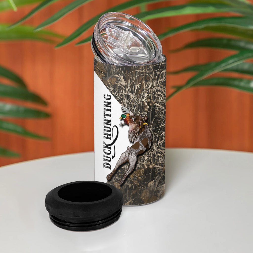 Duck Hunting Retriever 4 in 1 Can Cooler Tumbler Mallard Shotgun Hunt with Camouflage Marsh Dog Artwork