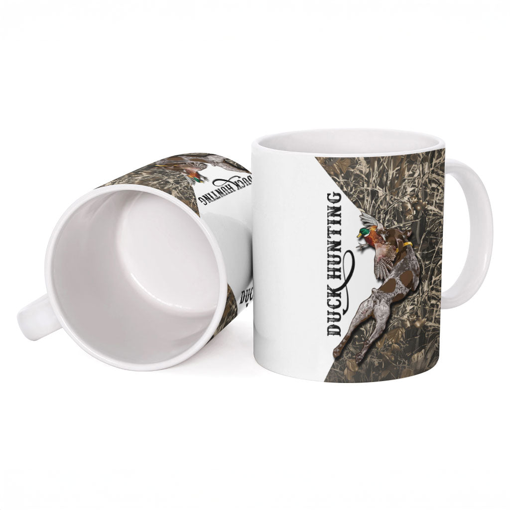 Duck Hunting Retriever Ceramic Mug Mallard Shotgun Hunt with Camouflage Marsh Dog Artwork