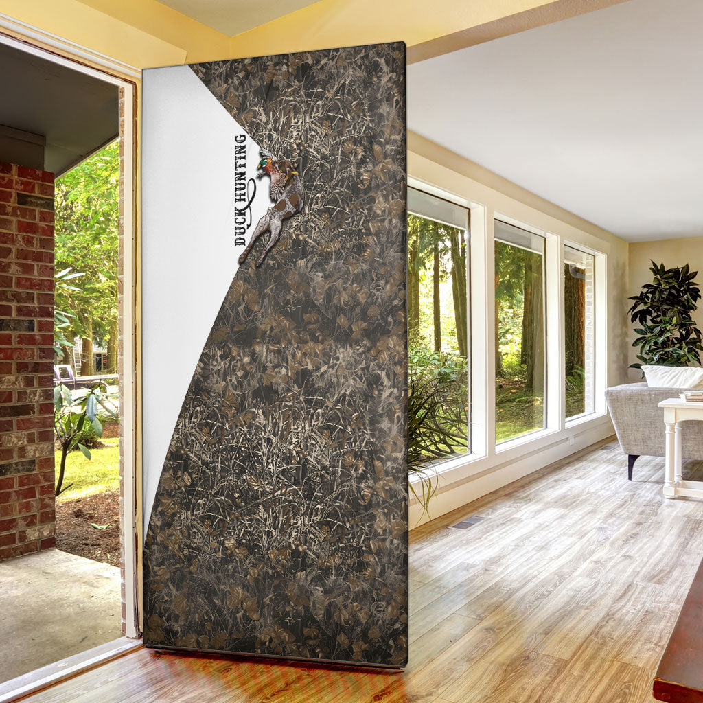 Duck Hunting Retriever Door Cover Mallard Shotgun Hunt with Camouflage Marsh Dog Artwork