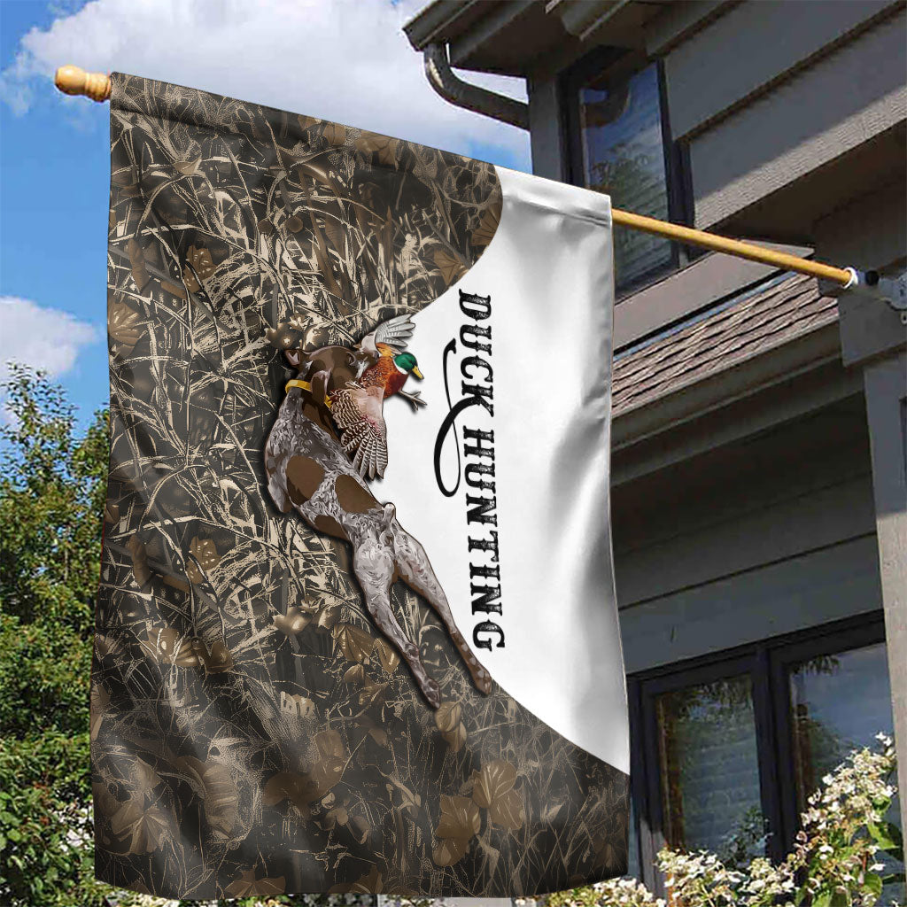Duck Hunting Retriever Garden Flag Mallard Shotgun Hunt with Camouflage Marsh Dog Artwork