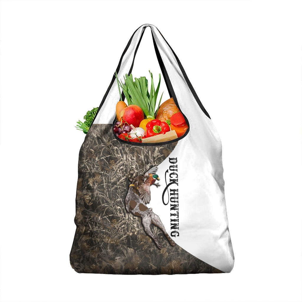 Duck Hunting Retriever Grocery Bag Mallard Shotgun Hunt with Camouflage Marsh Dog Artwork