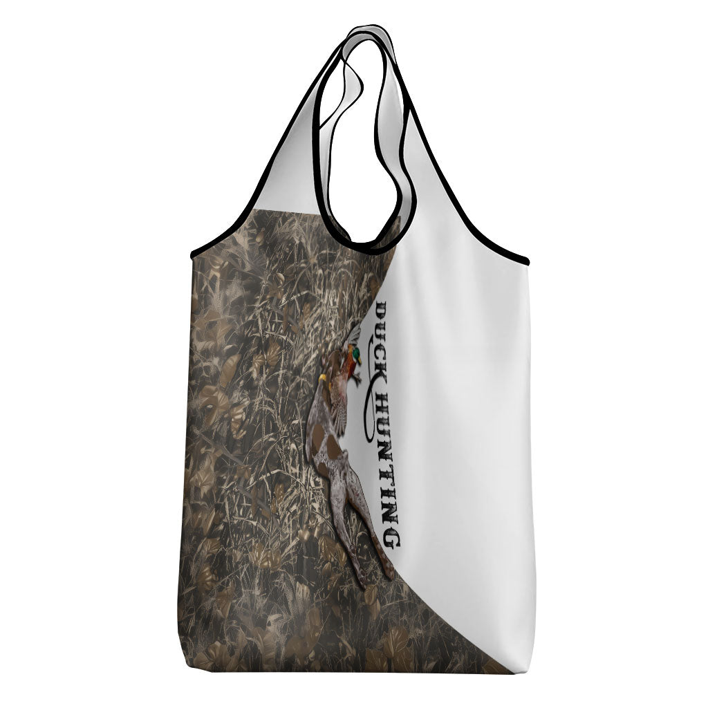Duck Hunting Retriever Grocery Bag Mallard Shotgun Hunt with Camouflage Marsh Dog Artwork