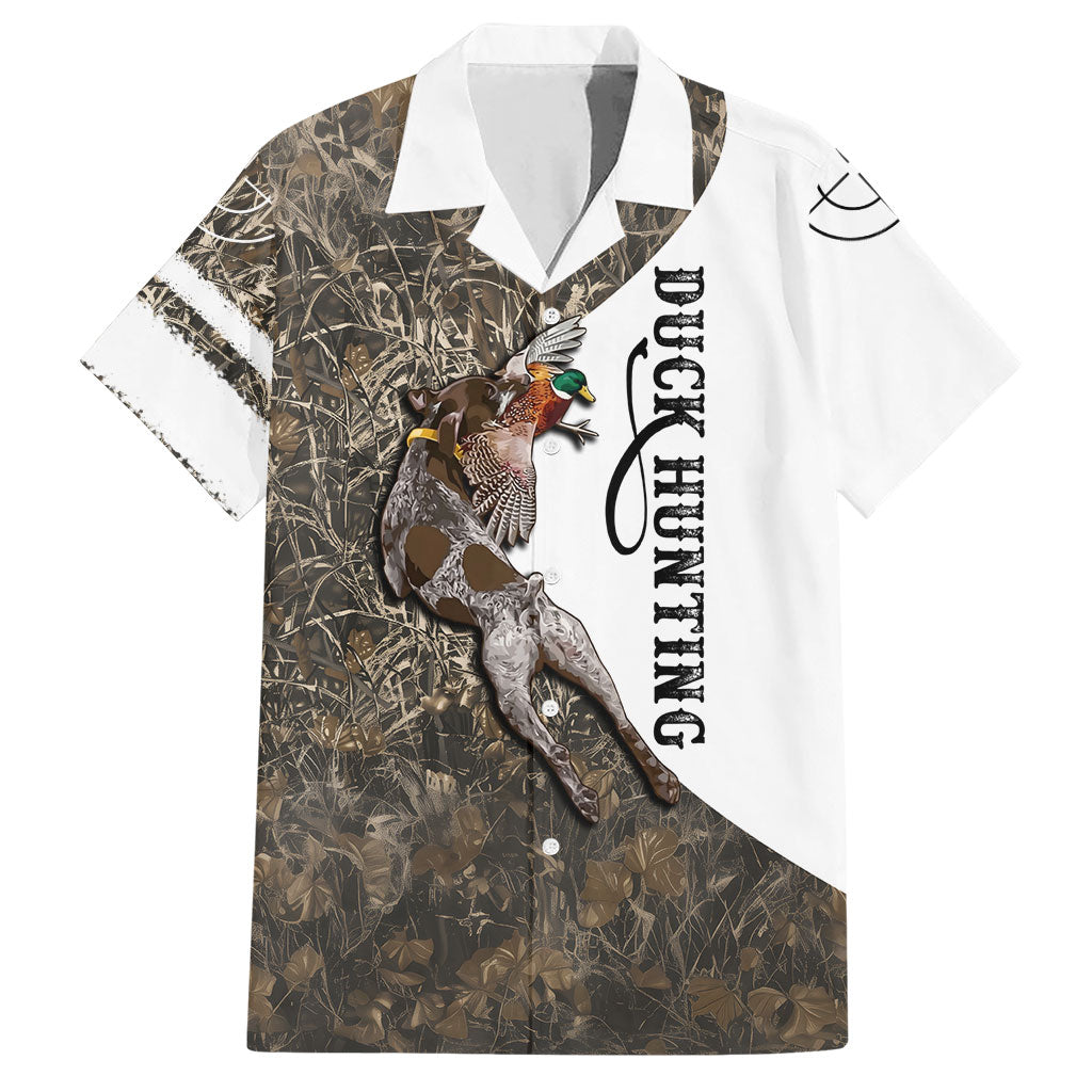 Duck Hunting Retriever Hawaiian Shirt Mallard Shotgun Hunt with Camouflage Marsh Dog Artwork
