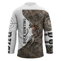 Duck Hunting Retriever Hockey Jersey Mallard Shotgun Hunt with Camouflage Marsh Dog Artwork
