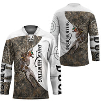 Duck Hunting Retriever Hockey Jersey Mallard Shotgun Hunt with Camouflage Marsh Dog Artwork
