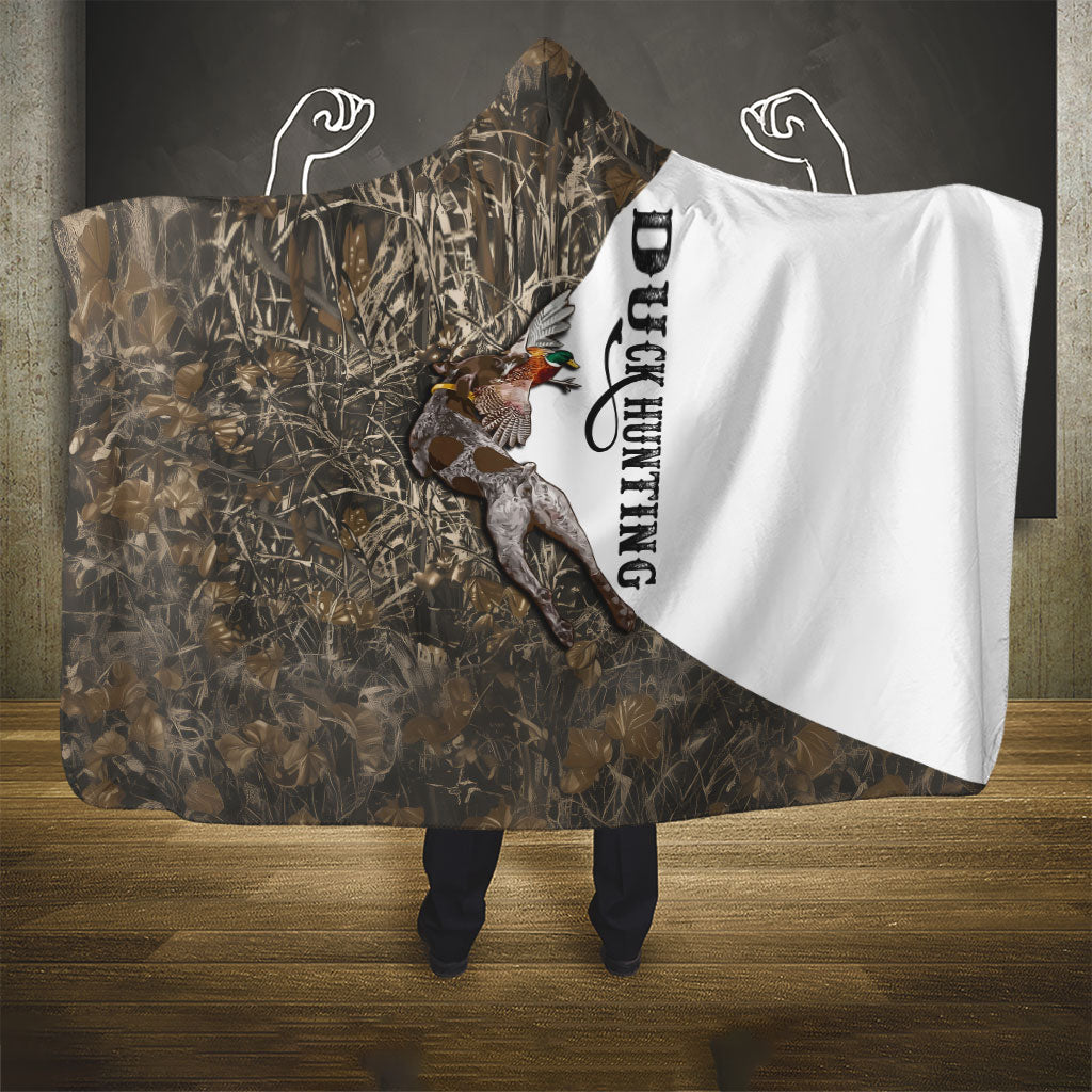 Duck Hunting Retriever Hooded Blanket Mallard Shotgun Hunt with Camouflage Marsh Dog Artwork