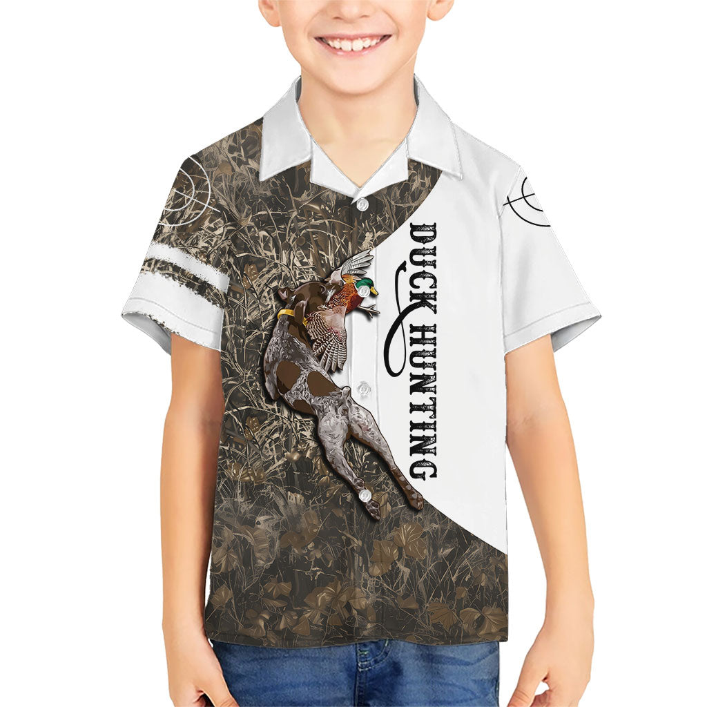Duck Hunting Retriever Kid Hawaiian Shirt Mallard Shotgun Hunt with Camouflage Marsh Dog Artwork