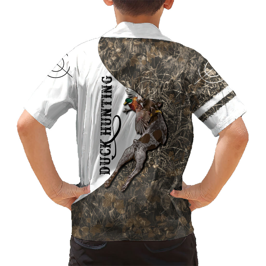 Duck Hunting Retriever Kid Hawaiian Shirt Mallard Shotgun Hunt with Camouflage Marsh Dog Artwork