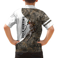 Duck Hunting Retriever Kid Hawaiian Shirt Mallard Shotgun Hunt with Camouflage Marsh Dog Artwork