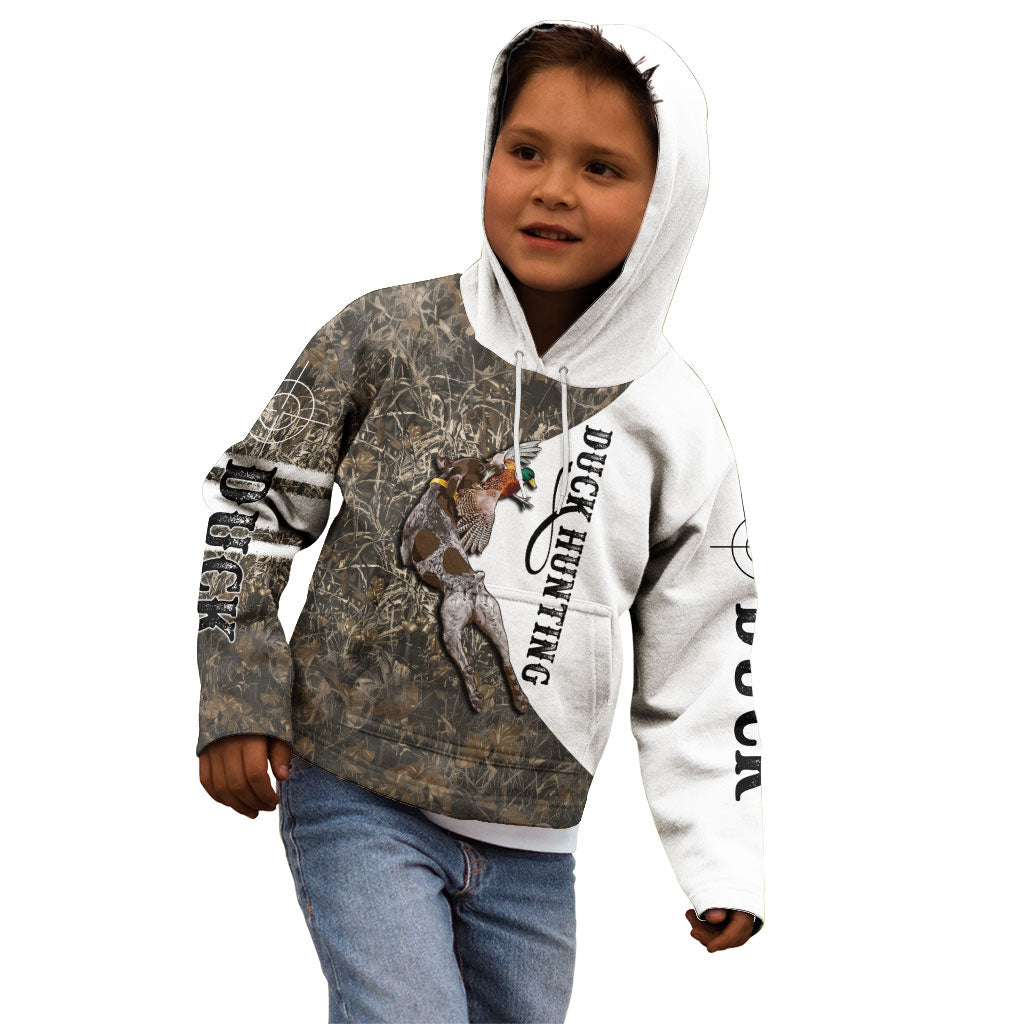 Duck Hunting Retriever Kid Hoodie Mallard Shotgun Hunt with Camouflage Marsh Dog Artwork