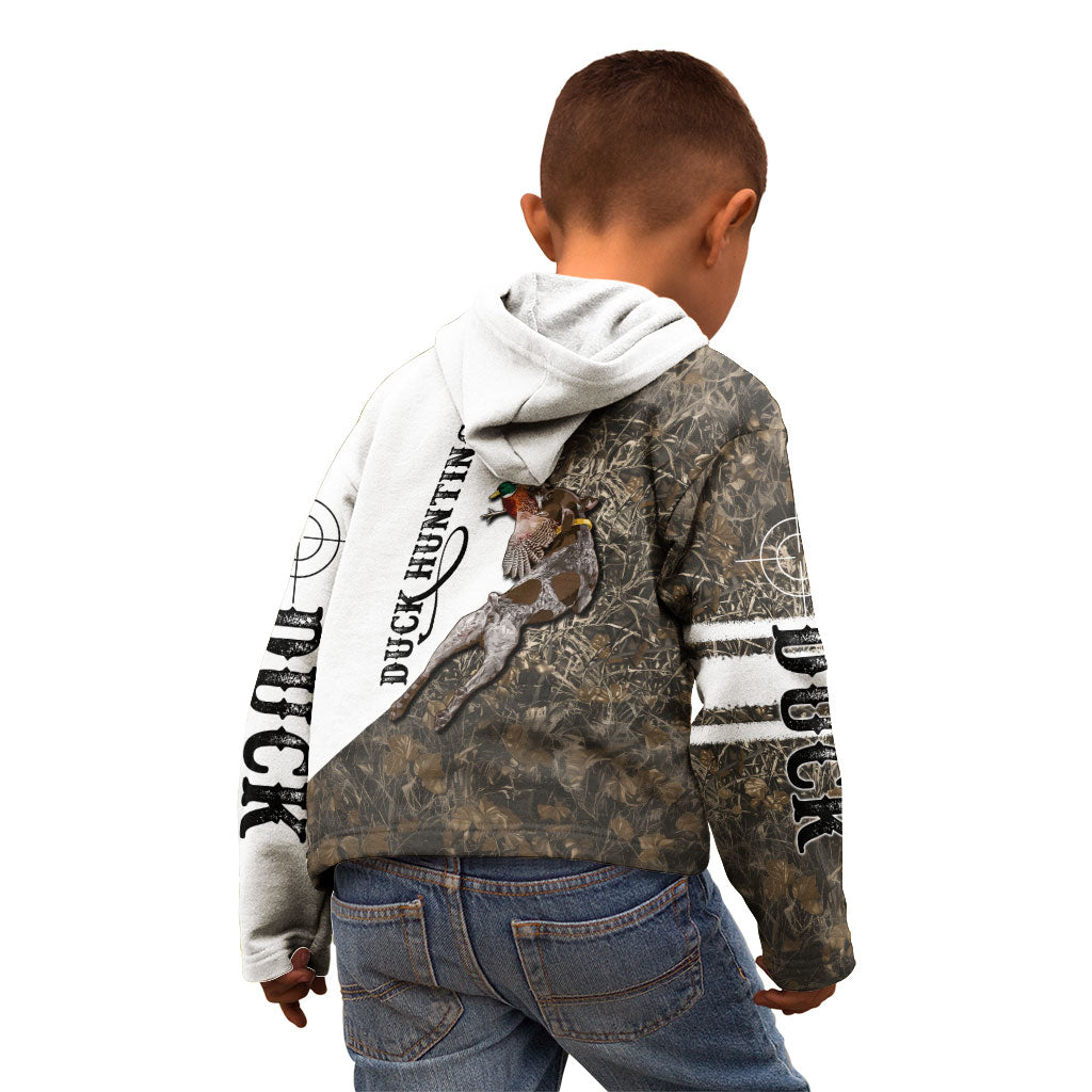 Duck Hunting Retriever Kid Hoodie Mallard Shotgun Hunt with Camouflage Marsh Dog Artwork