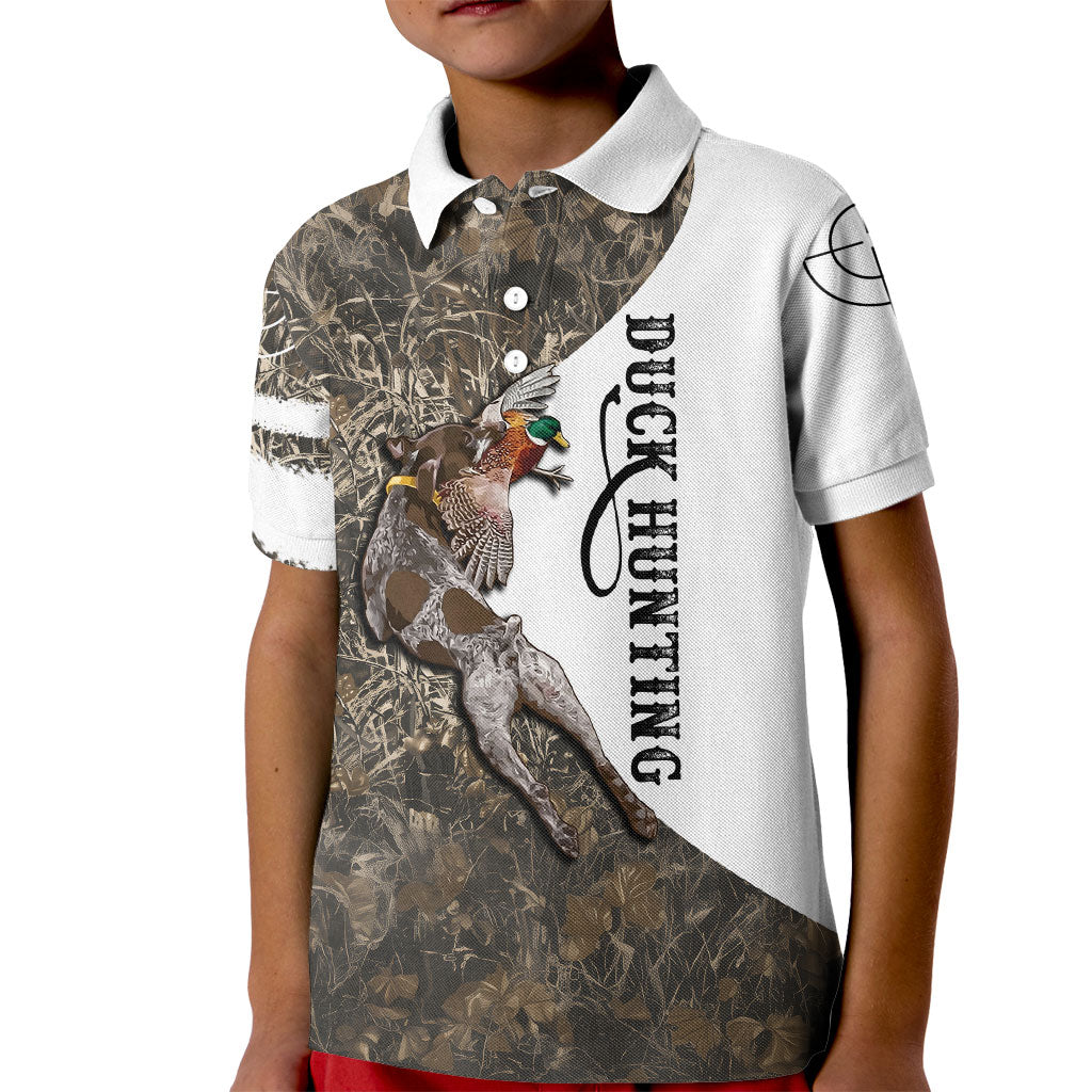Duck Hunting Retriever Kid Polo Shirt Mallard Shotgun Hunt with Camouflage Marsh Dog Artwork