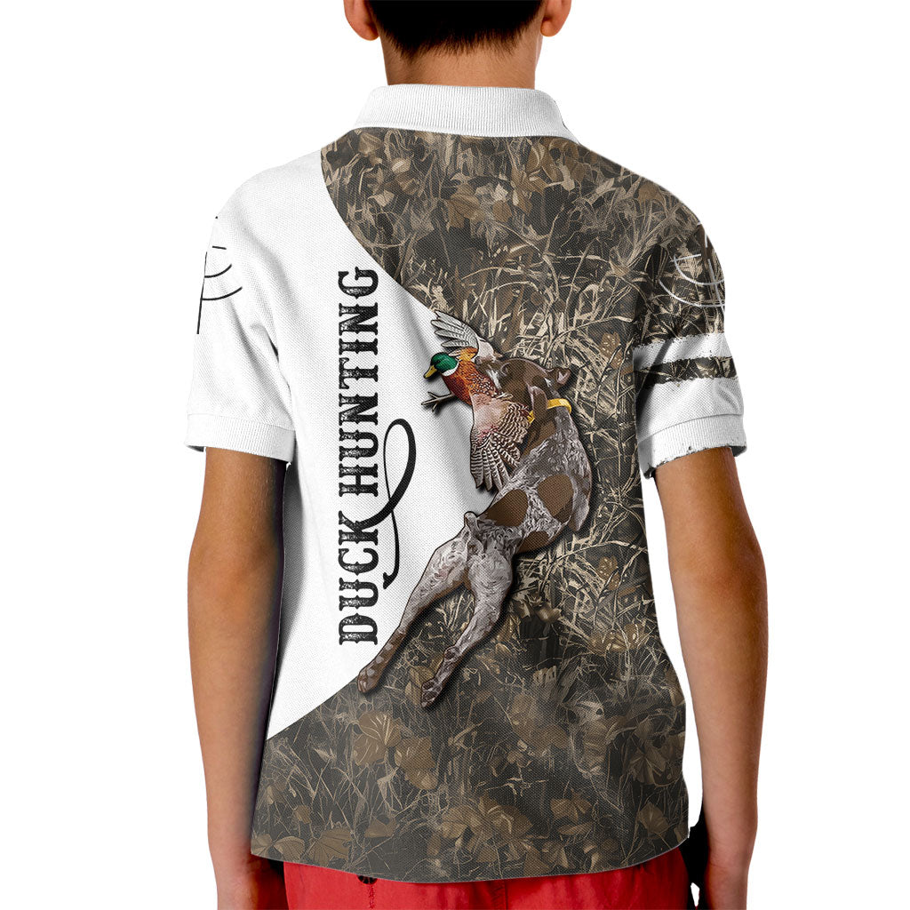 Duck Hunting Retriever Kid Polo Shirt Mallard Shotgun Hunt with Camouflage Marsh Dog Artwork